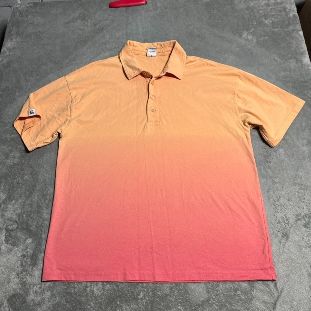 Bonobos Fielder Polo Shirt Mens L Orange Ombre Short Sleeve Collared Heavyweight